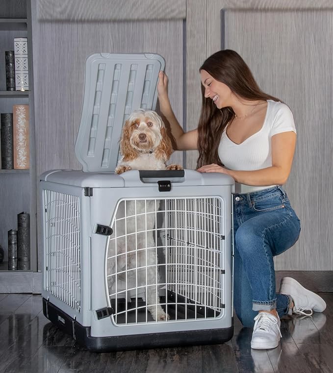 Pet Gear “The Other Door” 4 Door Steel Crate for Dogs/Cats with Removable Tray, Essential Grey, 36 Inch