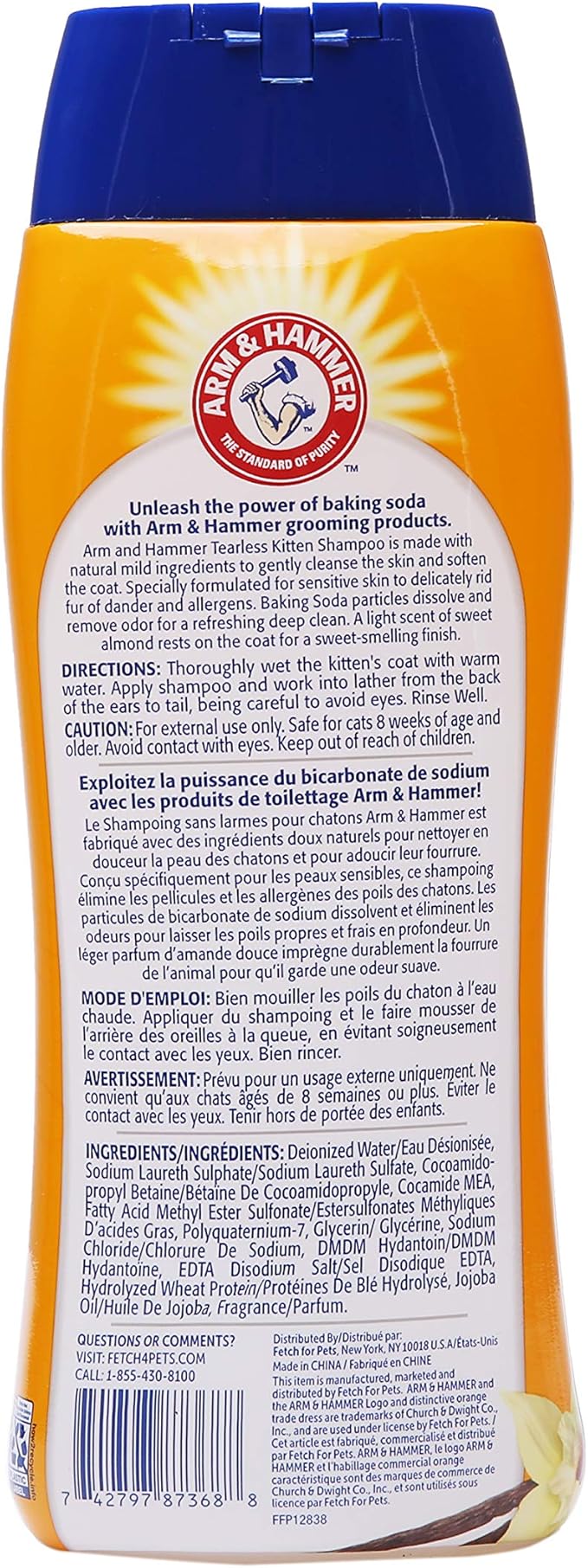 Arm & Hammer Tearless Kitten Shampoo for CatsNatural Cat Shampoo for Odor Control with Baking Soda, 20 Fl Oz Gentle Cleansing Kitten Shampoo in Sweet Almond Scent (Pack of 1)