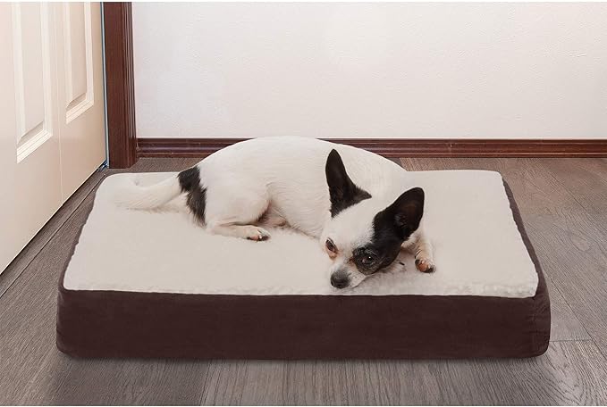 Furhaven Memory Foam Dog Bed for Small Dogs w/ Removable Washable Cover, For Dogs Up to 20 lbs - Sherpa & Suede Mattress - Espresso, Small
