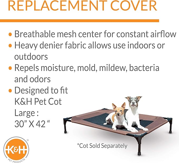 K&H Pet Products Original Pet Cot Replacement Cover (Cot Sold Separately) - Chocolate/Black Mesh, Large 30 X 42 Inches