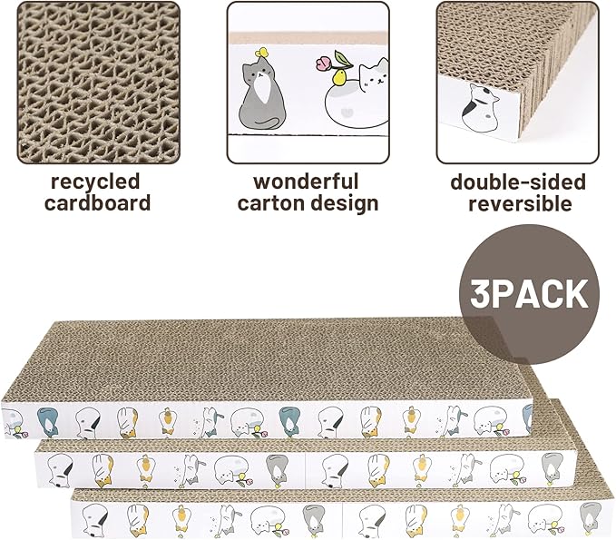 Cat Scratcher Cardboard 3 PCS Cat Scratch Pad Reversible Scratcher Texture Design Durable Cat Scratching Pad