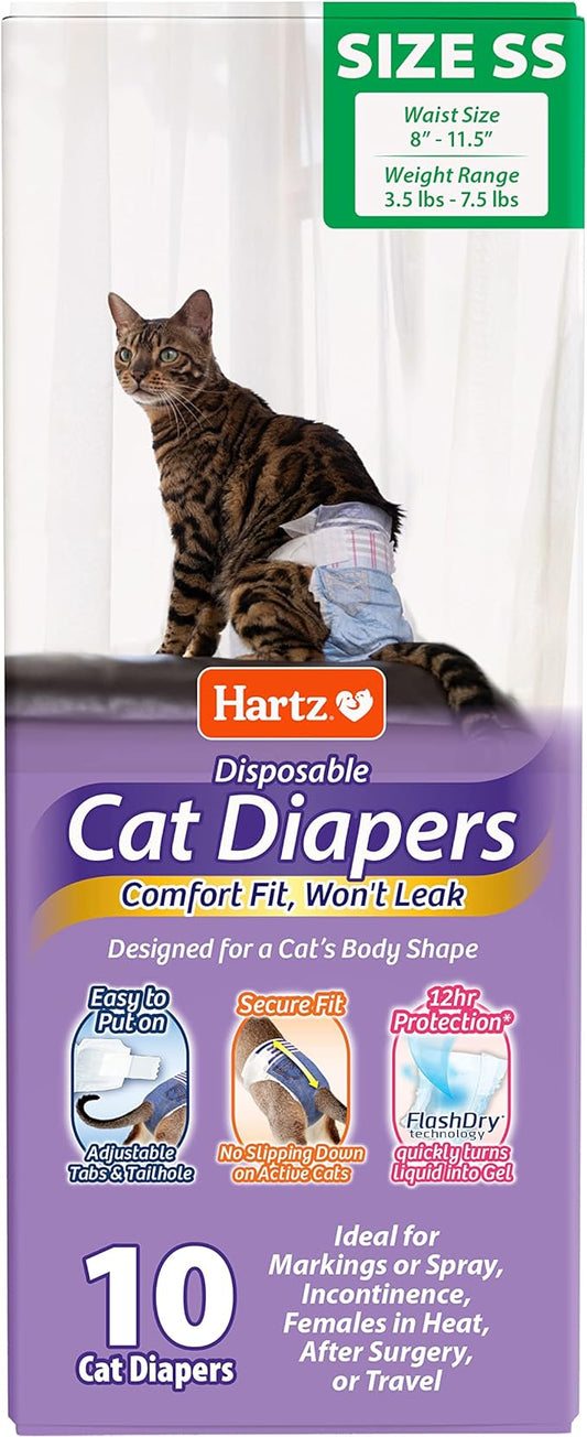 Hartz Disposable Cat Diapers, Size XS 10 count, Comfortable & Secure Fit, Easy to Put On