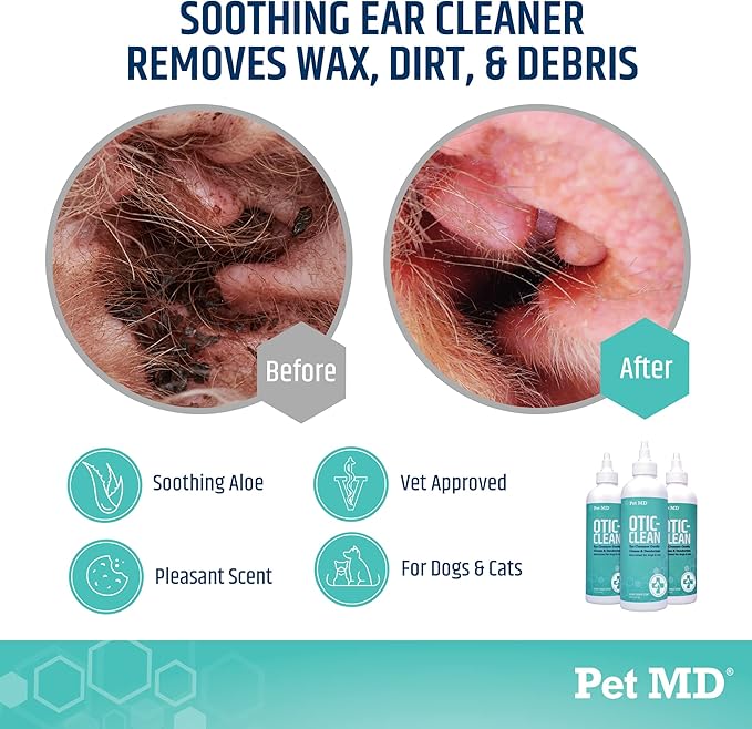 Pet MD Cat & Dog Ear Cleaner - Otic Ear Solution for Dogs - Pet Ear Cleaner - Cat Ear Cleaner Liquid - Cat & Dog Cleaning Supplies - Sugar Cookie Scent - 8 oz.