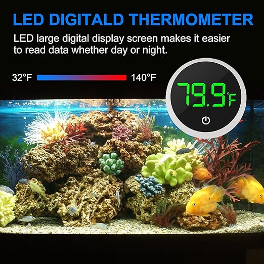 2Pcs Digital Aquarium Thermometer Fish Tank Digital LED Display Thermometer Fahrenheit Aquarium Temperature Sensor with LED Touch Screen for Aquarium Glass Containers Plant Reptile Turtle Tank