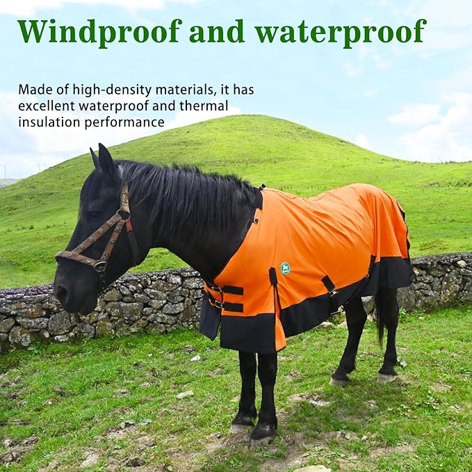 Waterproof and Breathable Horse Sheet|Horse Blankets for Real Horses|Adjustable with Tail Rainy Day Choices for Horses(66", Orange)