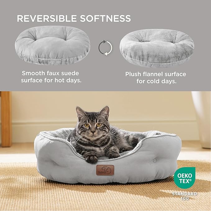 Bedsure Dog Beds for Small Dogs - Round Cat Beds for Indoor Cats, Washable Pet Bed for Puppy and Kitten with Slip-Resistant Bottom, 20 Inches, Pale Grey