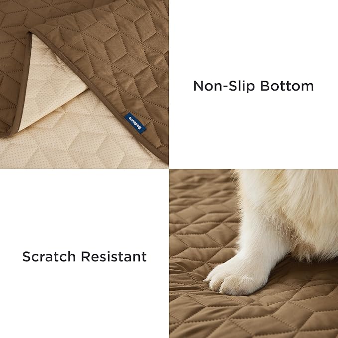 Bedsure 100% Waterproof Bed Cover for Dogs Washable - Non Slip Waterproof Dog Blanket for Bed, Lightweight Furniture Protector Durable for Pet Cat Puppy with Non-slip Bottom, Brown, 82x82IN