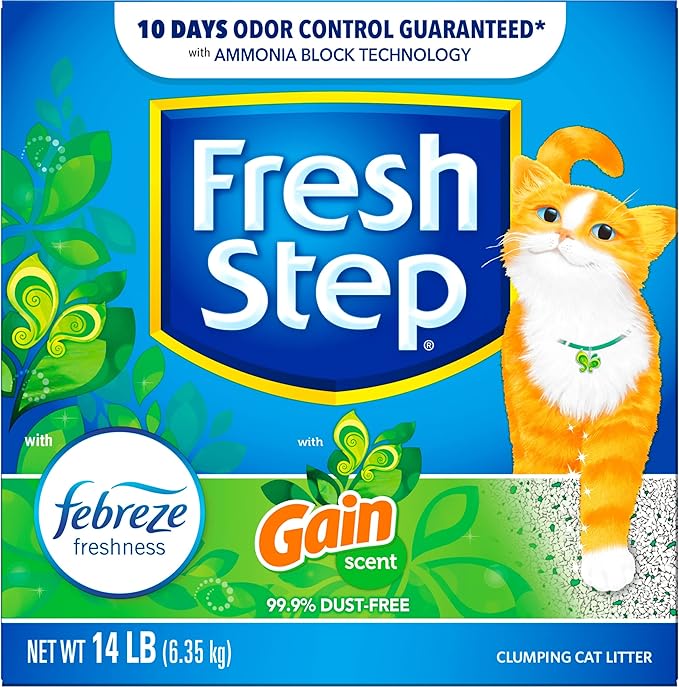 Fresh Step Clumping Cat Litter with Febreze Gain Scent, Activated Charcoal for Odor Control, 14 Pounds