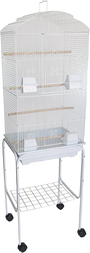 YML 6804 3/8" Bar Spacing Tall Shall Top Bird Cage with Stand, 18" x 14"/Small, White