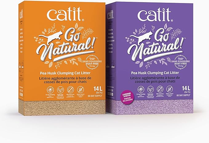 Catit - Go Natural Pea Husk Clumping Cat Litter - Lightweight, Dust Free, Easy Cleaning & Scooping, Flushable Kitty Litter with Odor Control & Subtle Fragrance - 12.3 Lbs, Lavender Scented