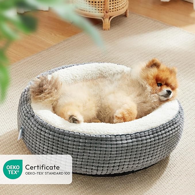 Love's cabin Round Donut Cat and Dog Cushion Bed, 20in Pet Bed for Cats or Small Dogs, Anti-Slip & Water-Resistant Bottom, Soft Durable Fabric Pet beds, Washable Luxury Cat & Dog Bed Grey Particle
