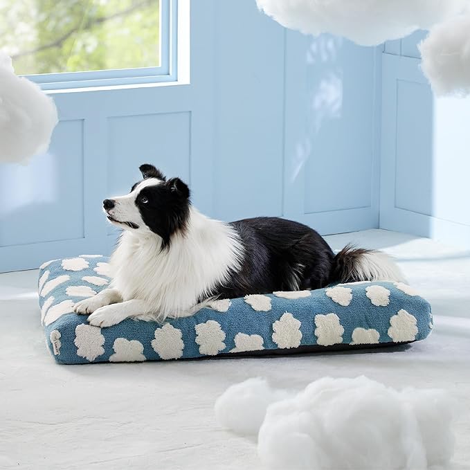 Lesure Large Dog Beds-Thick Shredded Chopped Foam Pet Bed, Dog Bed Indoor with Removable Cover, Cute Modern Fuzzy Plush & Anti Slip Bottom(36'x27', Blue)