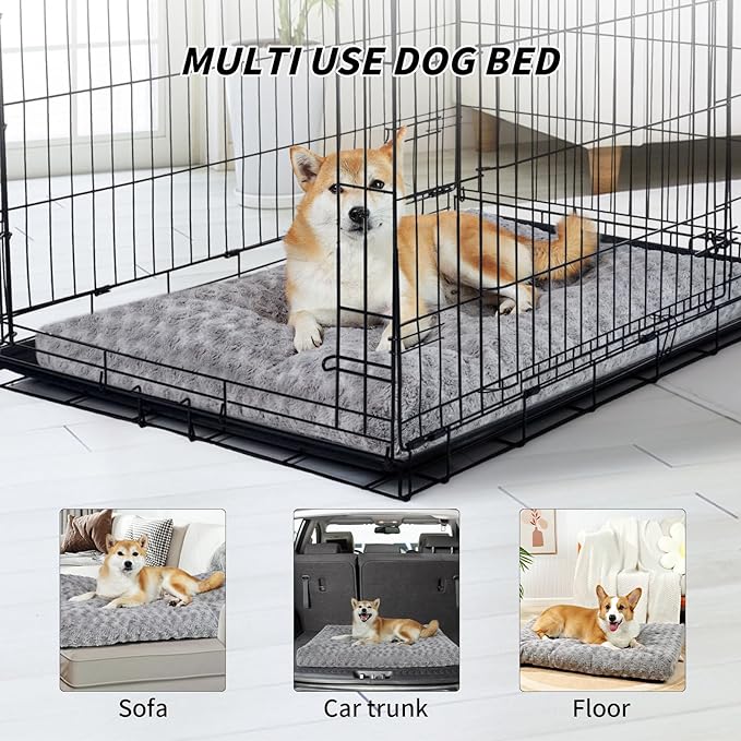 Dog Bed for Medium Dogs, Washable Dog Crate Mat with Anti-Slip, Deluxe Thick Fluffy Comfy Kennel Pad for Dogs Up to 35 lbs, 30" x 20", Grey