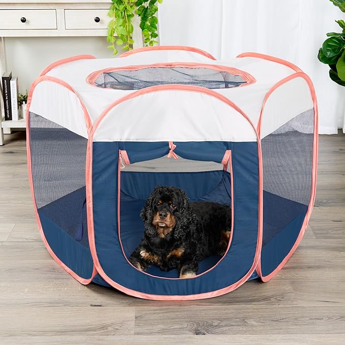 Furhaven Pop Up Playpen Pet Tent Playground - Navy, Medium