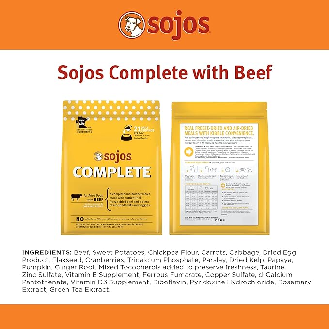 Sojos Complete Beef Recipe Adult Grain-Free Freeze-Dried Raw Dog Food, 1.75 Pound Bag