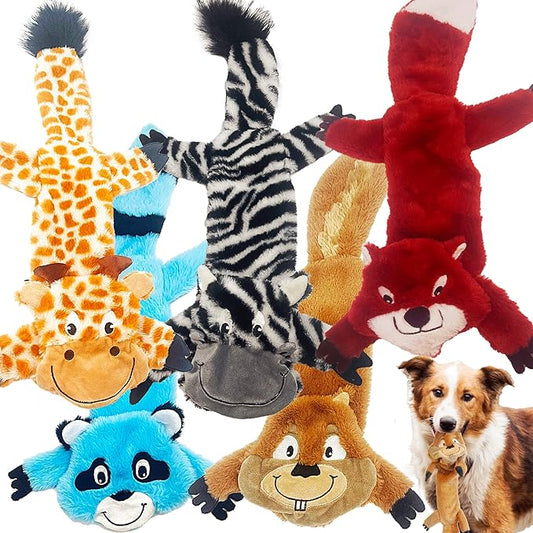 Jalousie 5 Pack Stuffingless Dog Squeaky Toys Dog Toy w/Durable Liner No Stuffing Dog Toy - Dog Toys Crinkle Paper Squeaker Toy for Medium Large Dogs (5 Pack - Large - Premium Furrrr)