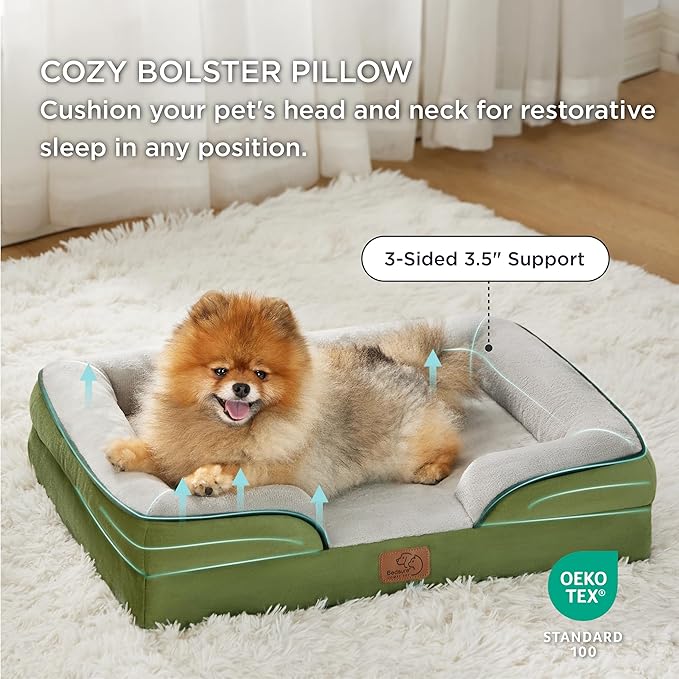 Bedsure Small Orthopedic Dog Bed - Washable Bolster Dog Sofa Beds for Small Dogs, Supportive Foam Pet Couch Bed with Removable Washable Cover, Waterproof Lining and Nonskid Bottom Couch, Turquoise