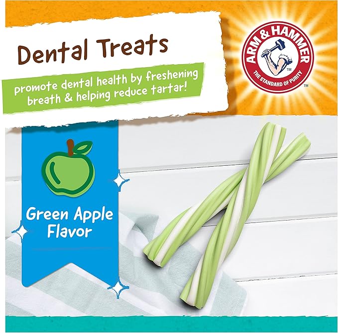 Arm & Hammer Fruit Twisters Dental Treats for Dogs, Value Pack Bucket Green Apple Flavored Dog Dental Chews Fight Bad Breath, Plaque & Tartar Without Brushing for Dog (Pack of 1,57 Count Total)