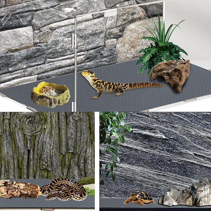 Reptile Tank Accessories,EVA Leopard Gecko Bearded Dragon Tank Accessories, Terrarium Tank Decor Carpet Substrate for Lizard, Iguana, Snake, Tortoise, Non-Adhesive Reptile Habitat Bedding, Grey