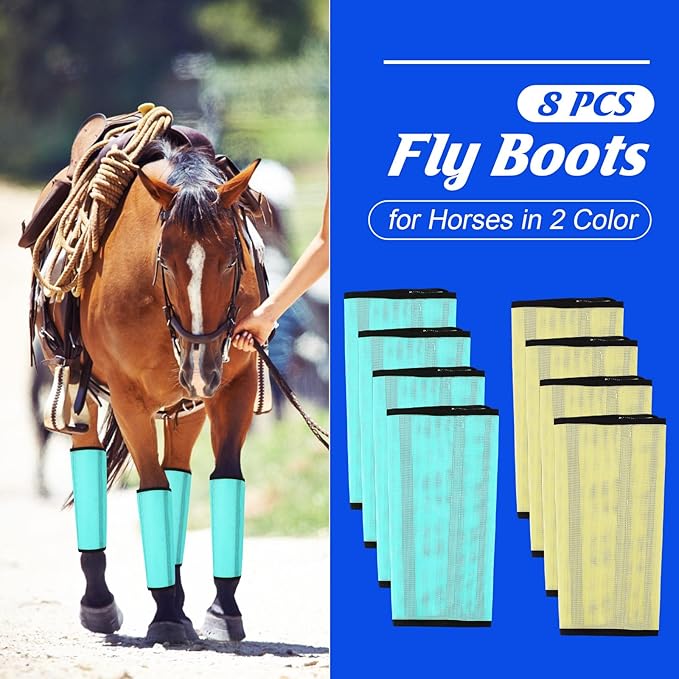 8 Pcs Mesh Fly Boots for Horse Breathable Mesh Horse Boots Protective Horse Leg Wraps Horse Leggings for Preventing Flies and Mosquitoes Bites (Light Green, Light Yellow)