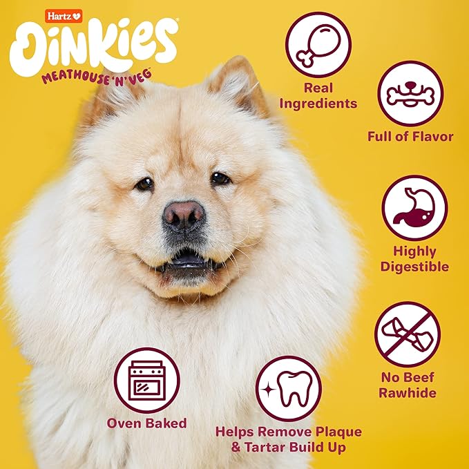 Oinkies Meathouse'n'Veg Tender Ribs Dog Treats with Real Chicken, Duck, Veggies & Peanut Butter Flavor, Highly Digestible and Rawhide-Free, 22 Count