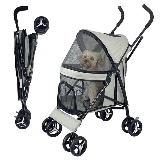 Umbrella shaped Lightweight 4 Wheel Dog Stroller for Medium Small Dogs, Portable Compact Pet Stroller with Breathable Mesh, Perfect for Travel,Jogging,up to 22lbs(Gray)