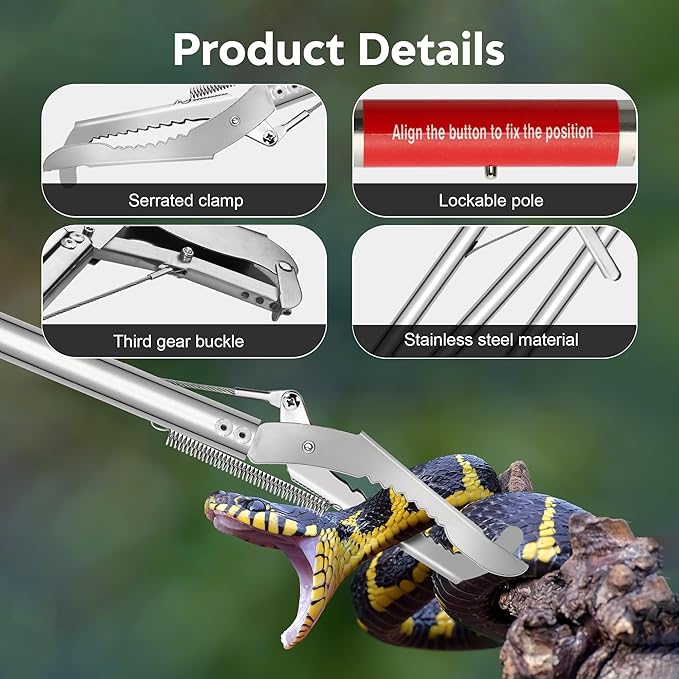 Snake Catching Tools Snake Gaiters for Hunting Portable Mini Snake Hook 26 Inch and 50 Inch Snake Pliers for Reptiles and Amphibians