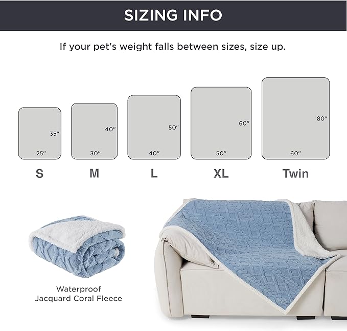 Bedsure Waterproof Dog Blankets for Large Dogs - Pet Blanket for Couch Protector Washable, Premium Jacquard Coral Fleece Cat Throw Blanket, Soft Reversible Furniture Protection, 40"x50", Light Blue