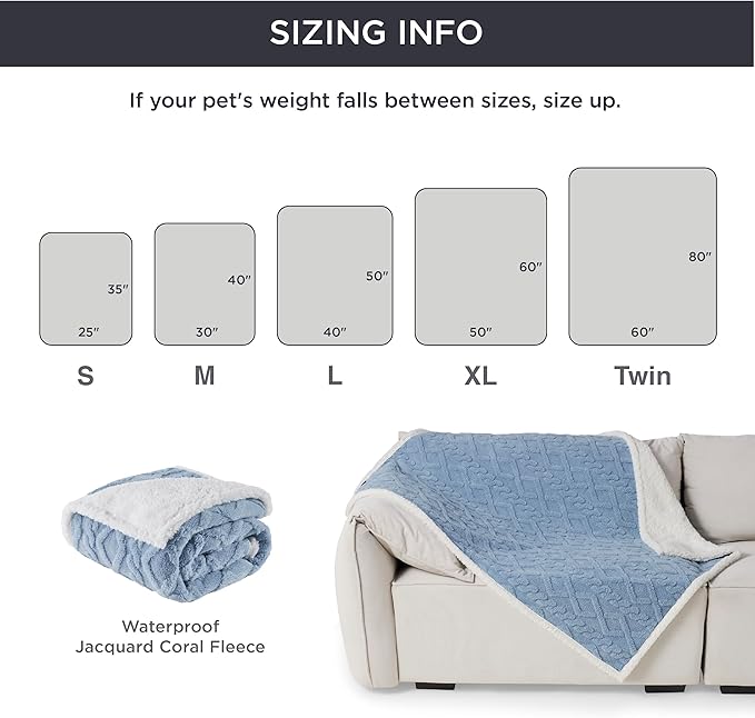 Bedsure Waterproof Dog Blankets for Large Dogs - Pet Blanket for Couch Protector Washable, Premium Jacquard Coral Fleece Cat Throw Blanket, Soft Reversible Furniture Protection, 50"x60", Light Blue