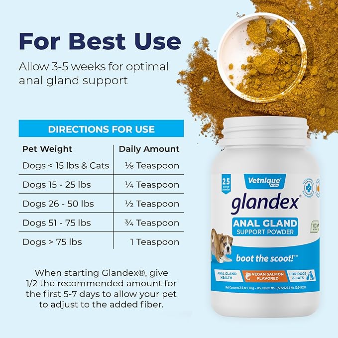 Glandex Dog & Cat Anal Gland Fiber Supplement Vegan Powder 2.5oz with Pumpkin & Digestive Enzymes – Vet Recommended Healthy Bowels & Digestion - Boot The Scoot - by Vetnique Labs