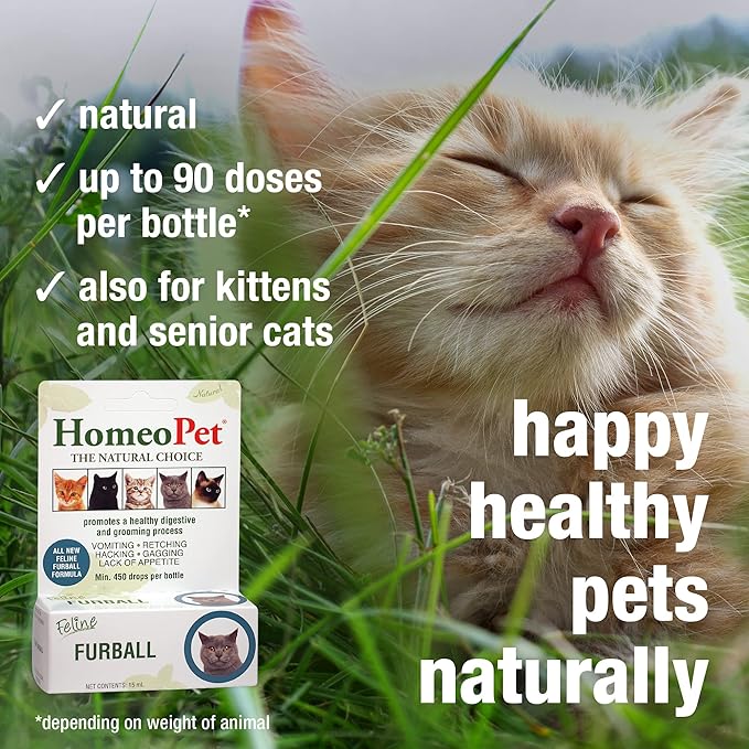 HomeoPet Feline Furball, Safe and Natural Hairball Medicine for Cats, Natural Pet Medicine, 15 Milliliters