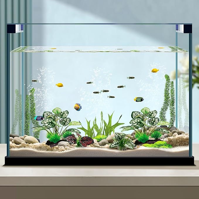 Reptile Artificial Plants, Terrarium Plants Decorations Supplies, Aquarium Fish Tank Plant, Amphibian Habitat Hideout Tank Accessories(M Set-4pcs/B)