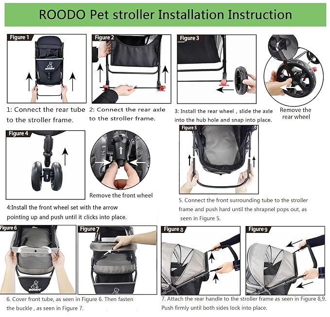 ROODO Escort 3Wheel Dog Stroller Cat Stroller Pet Stroller for Small Dogs and Cats,with Removable Liner Storage Basket and Cup Holder,Lightweight Pet Gear Foldable Jogger Travel System(Grey)