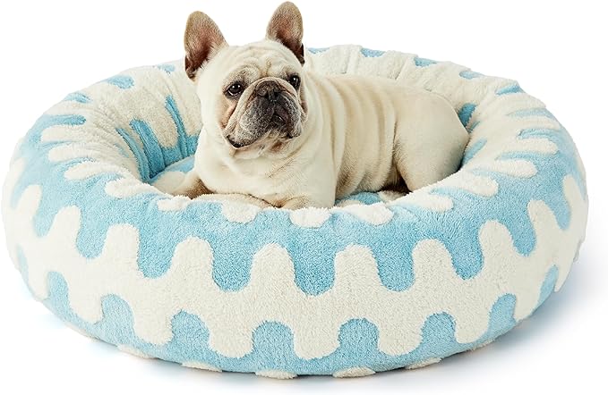 Lesure Donut Small Dog Bed - Round Cat Beds for Indoor Cats Anti-Anxiety Calming Pet Beds, Washable Cute Modern Beds with Teddy Sherpa Plush & Anti Slip Bottom Light Blue