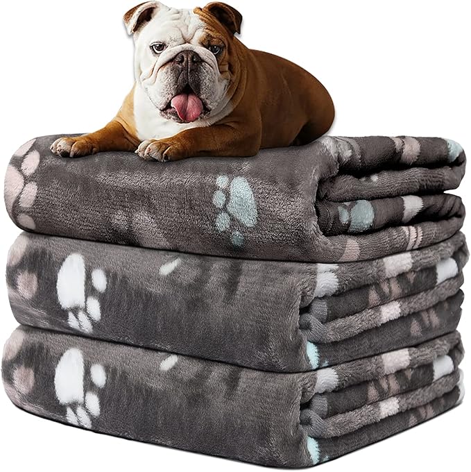 1 Pack 3 Blankets for Dogs Super Soft Fluffy Premium Fleece Pet Blanket Dogs Blankets for Dogs Flannel Throw for Dog Puppy Cat Paw Blanket，Grey，30x20inch