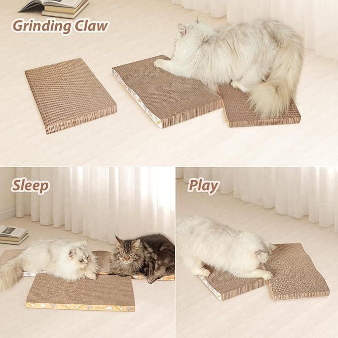 3 Pcs Cat Scratch Pad,Cat Scratcher Cardboard with Premium Reversible Scratch Textures Design Wide Durable Scratching Pad (3 PCS)