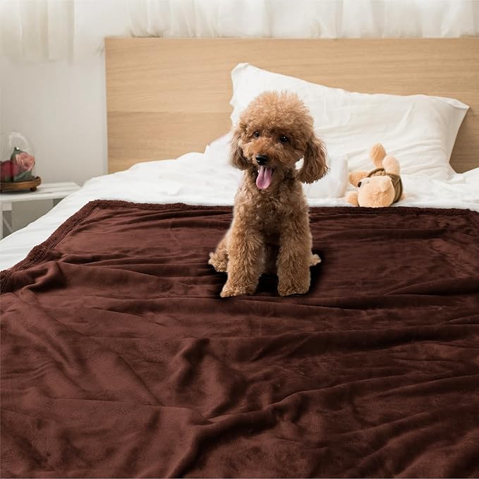 PetAmi WATERPROOF Dog Blanket for Bed, XL Dog Pet Blanket Couch Cover Protector, Sherpa Fleece Leakproof Blanket for Crate Kennel Sofa Furniture Queen Bed Protection Reversible Soft 90x90 Brown Brown