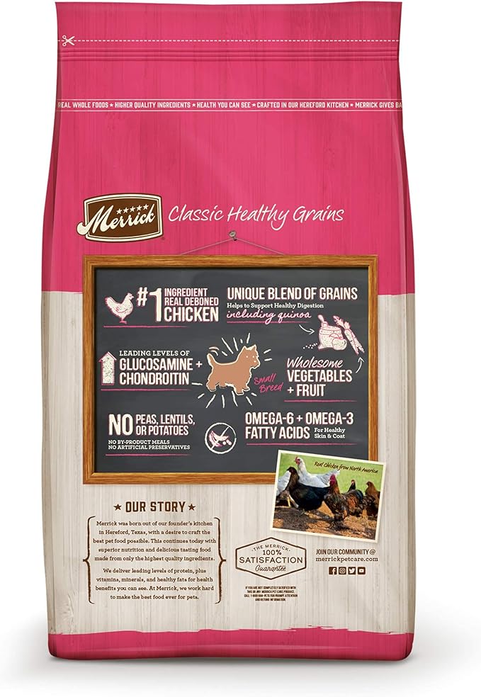 Merrick Healthy Grains Premium Dry Dog Food For Small Dogs, Wholesome And Natural Kibble, Small Breed Recipe - 4.0 lb. Bag