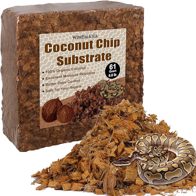 winemana Coconut Substrate for Reptile, 61 Quart Coconut Husk Chip Bedding for Ball Python Snake Tortoise