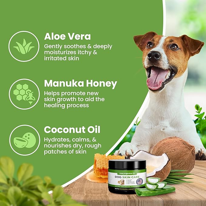 Hot Spot Treatment for Dogs, Cats & Pet Wound Care: Healing Ointment for Pets Itchy Skin Relief, Dry Skin Treatment, Natural Allergy Relief, Dog Paw Balm + Manuka Honey, Aloe Vera, Vitamin E (8 Oz.)