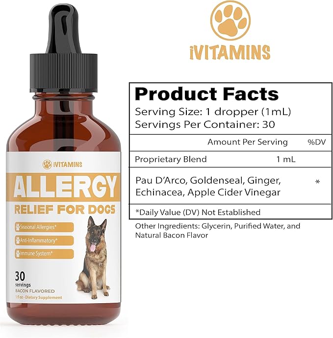 Natural Dog Allergy Relief - Helps to Naturally Support Allergy & Itch Relief for Dogs - Allergy Relief for Dogs Itching - Itch Relief for Dogs - Dog Itch Relief - Dog Allergy Support - 1 fl oz (Dogs)