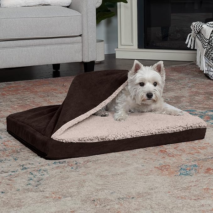 Furhaven Orthopedic Dog Bed for Medium/Small Dogs w/ Removable Washable Cover, For Dogs Up to 35 lbs - Berber & Suede Blanket Top Mattress - Espresso, Medium