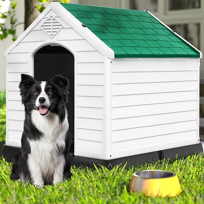 DWVO Spacious and Durable Dog House for Small to Medium Dogs, Indoor & Outdoor Use, Weather Resistant, Easy to Assemble (34.5''L*30.9''W*32''H, Green)
