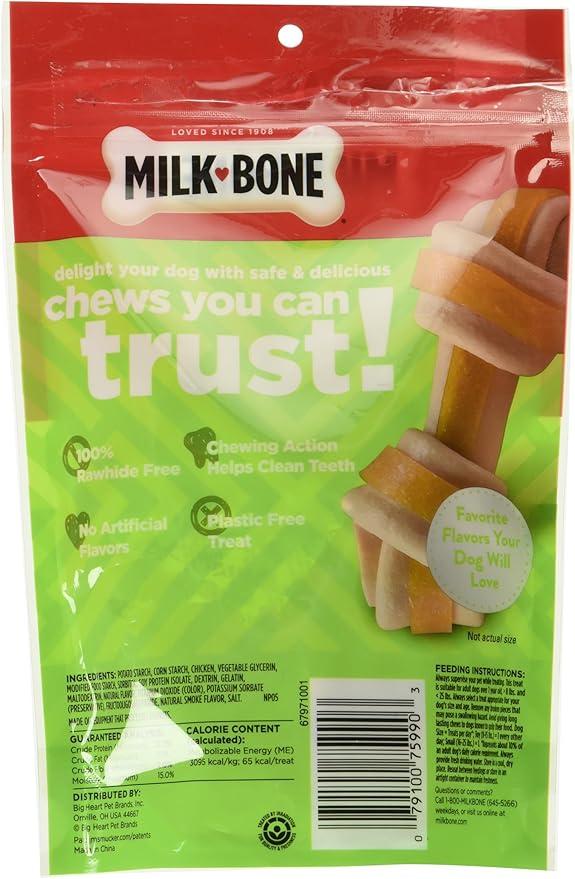 Milk-Bone GnawBones Rawhide Free Dog Chews with Real Chicken, 8 Long-Lasting Mini Dog Treats (Pack of 4)