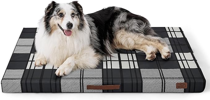 Bedsure Extra Large Patterned Dog Bed for Large Dogs, Outdoor Waterproof Orthopedic Egg Foam Dog Bed Comfort Pet Mats for Crate with Removable Washable Cover(41"x29", Black)