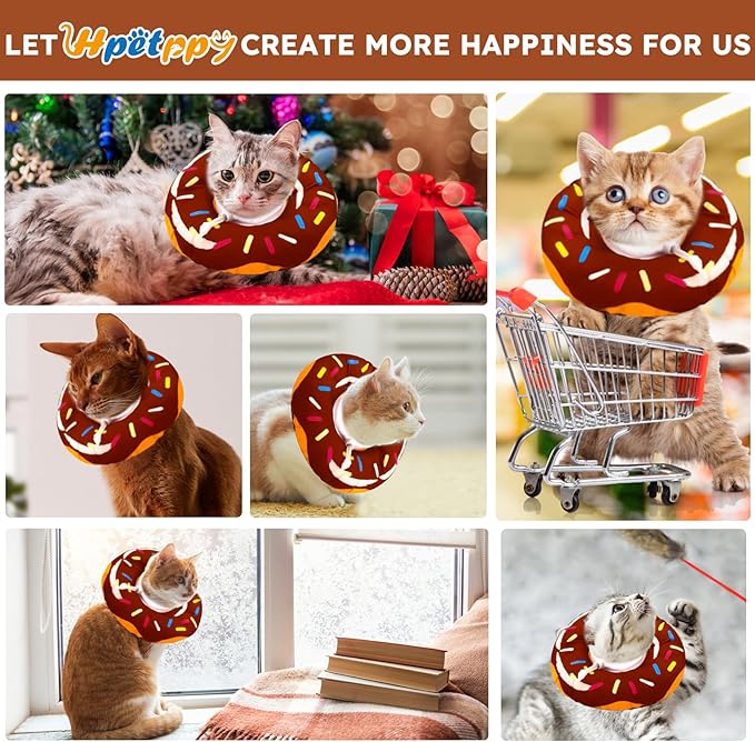 Cat Cone Collar Soft, Cat Recovery Collar for Wound Healing Cute Cat Donut Adjustable Cat Cones to Stop Licking Comfortable Lightweight Neck Elizabethan Collars for Cats Kittens After Surgery