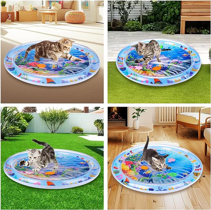 Palksky Cat Water Mat for Cats, Upgraded-Thicken Unbreakable Cat Splash Play Mat, Cat Water Play Mat for Indoor Cats, Interactive Cat Toys for Self Play