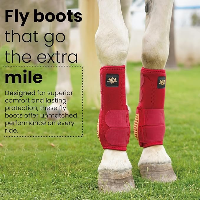 RS Premium Design Horse Boots, Protective and Shock Absorber | Horse Fly Boots Best for Jump Training and for Trails | Ok Fabric Provides Ultimate Flexibility (Red, Large..)