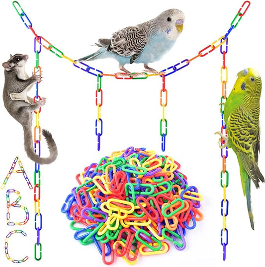 Bissap Plastic Chain Links Birds 250pcs, Mix Color Rainbow DIY C-Clips Chains Hooks Swing Climbing Cage Toys for Sugar Glider Rat Parrot Bird, Children's Learning Toy