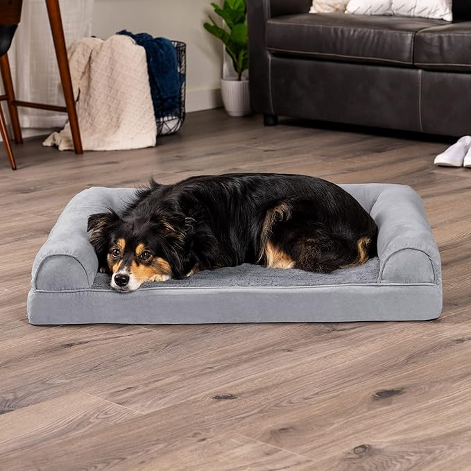 Furhaven Orthopedic Dog Bed for Large/Medium Dogs w/ Removable Bolsters & Washable Cover, For Dogs Up to 55 lbs - Plush & Suede Sofa - Gray, Large